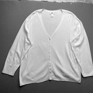 Talbots Women Cardigan Sweater Ivory Cotton Rayon 3X Petite Classic V-Neck